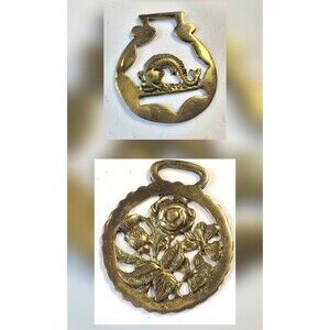 Vintage Horse Brass Medallions Rose Thistle Shamrock Dolphin 2